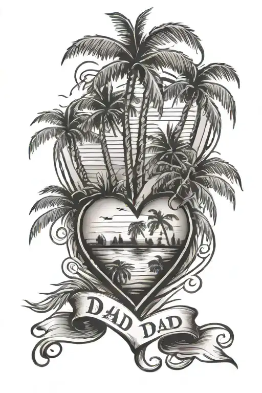 Dad Memorial Tattoo With Palm Trees In A Heart Shape