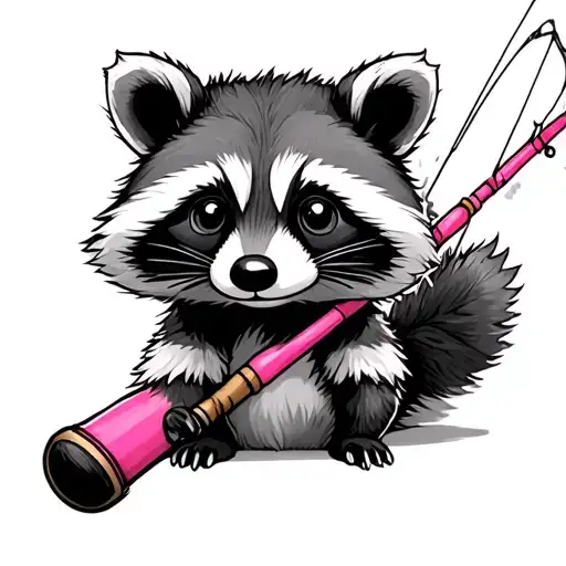 Girl Raccoon With A Pink Fishing Pole