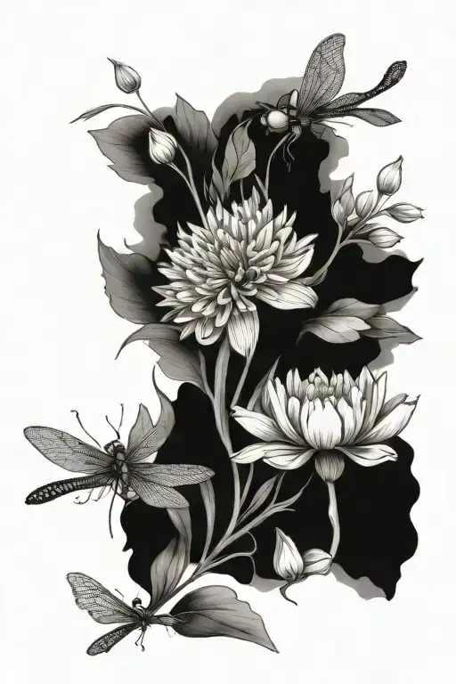 Dragonfly Tulip Marigold Chrysanthemum Flower