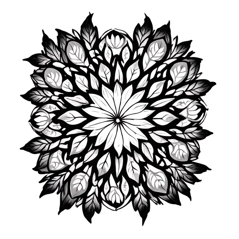 Mandala Design Incorporating Elements Intertwined Leaves