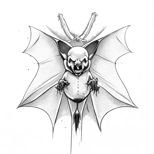 Vampire Bat With Wings Spread Open Holing A Skull