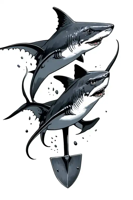 Sting Ray And Shovel Head Shark Swimming Gracefully