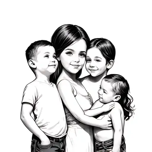 Mother With Two Sons 8 Years Old