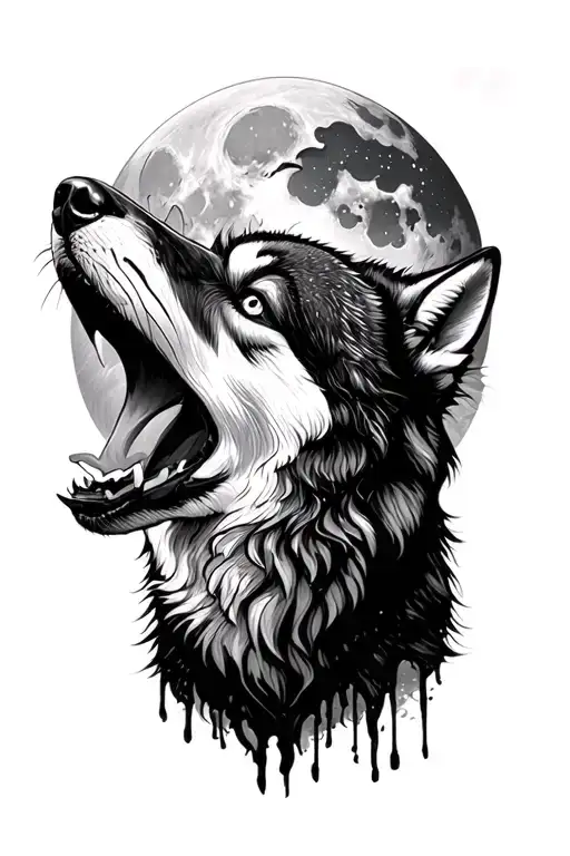 Eyes Forrest And Wolf Howling At The Moon