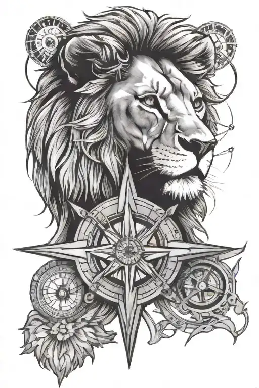 Lion With Cross On Eye And Compass Under It