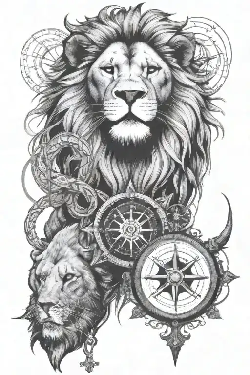 Lion With Cross On Eye And Compass Under It