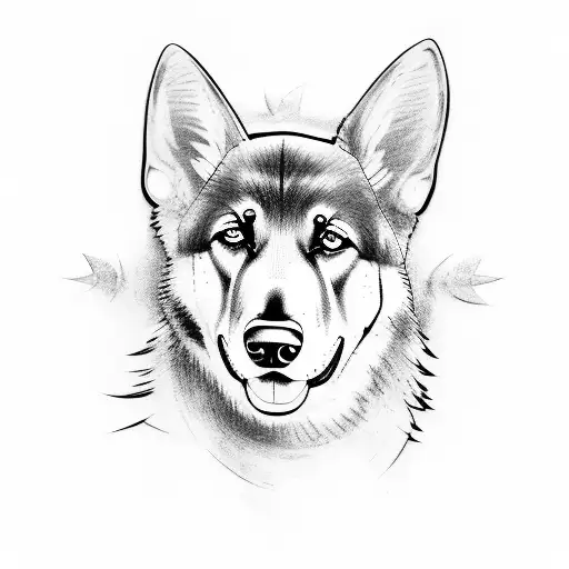 A Detailed Tattoo Of A German Shepherd Riding A Motorcycle Through A Forest