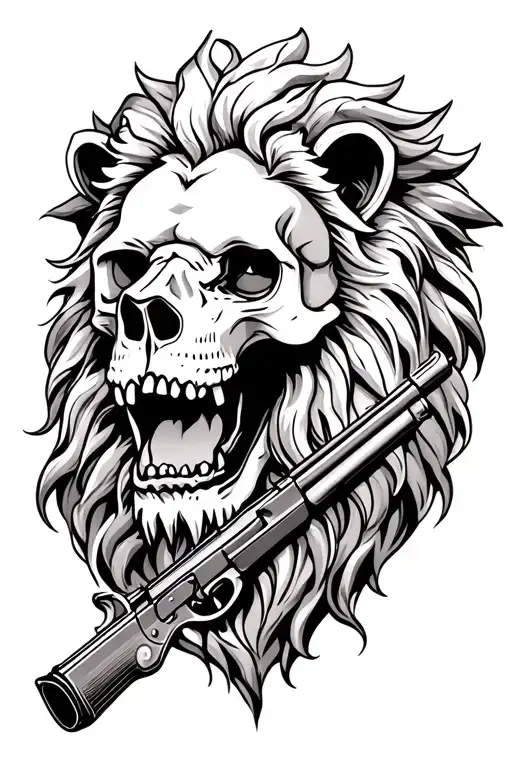 Skull Lion And Gun
