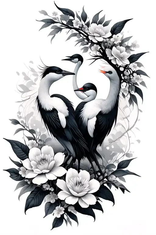 Twin Cranes With Flowers