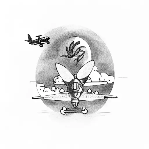 A Coffee Bean Growing A Plant With An Airplane Traveling Around It