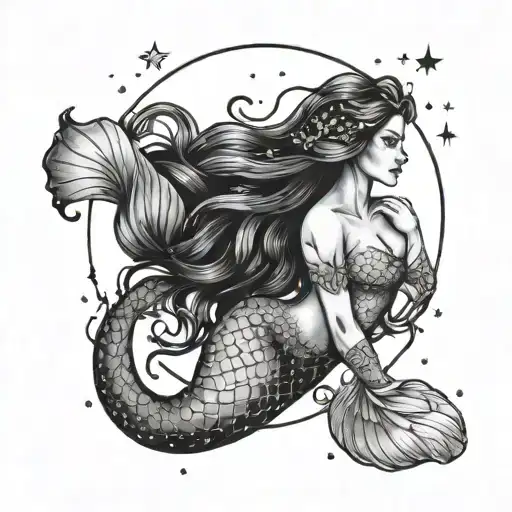 Aquarius Mermaid With Constellation Surrounded