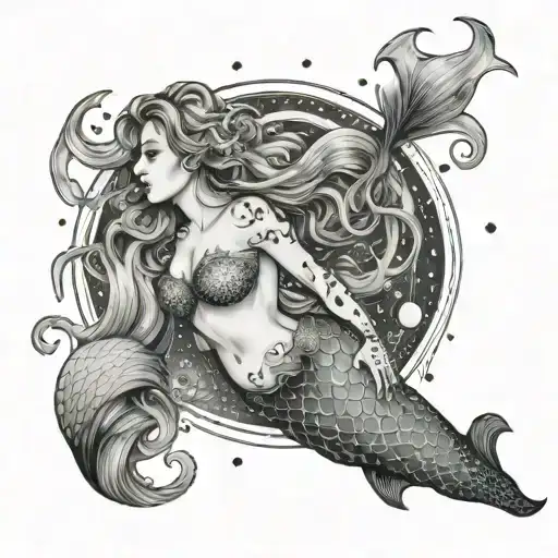 Mermaid With Aquarius Constellation Surrounding