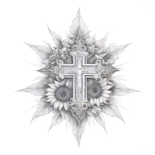 Christian Cross With Sunflowers