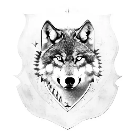 Portrait Of A Wolf On A Shield With A Sword