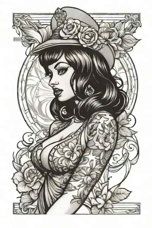 Sexy Pin Up Girl Full Body Little Lines