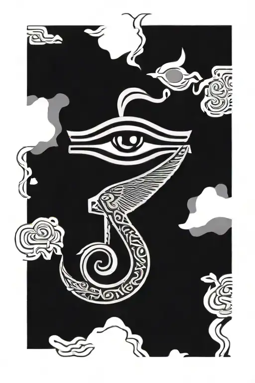 Eye Of Ra And Horus With Ankh In Between