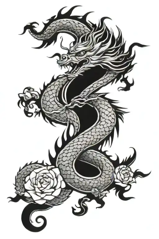 Chinese Dragon With Flowers