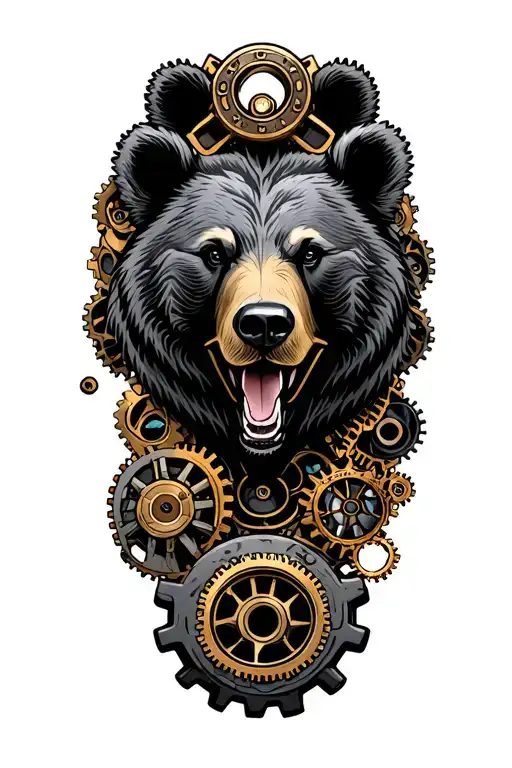 Bear Head Surrounded Steampunk Gears