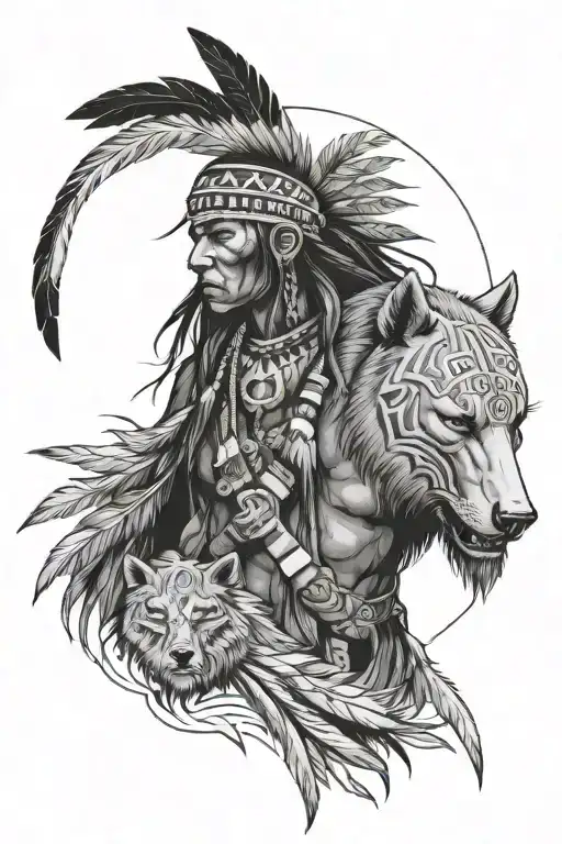 Native American Warrior And Bear