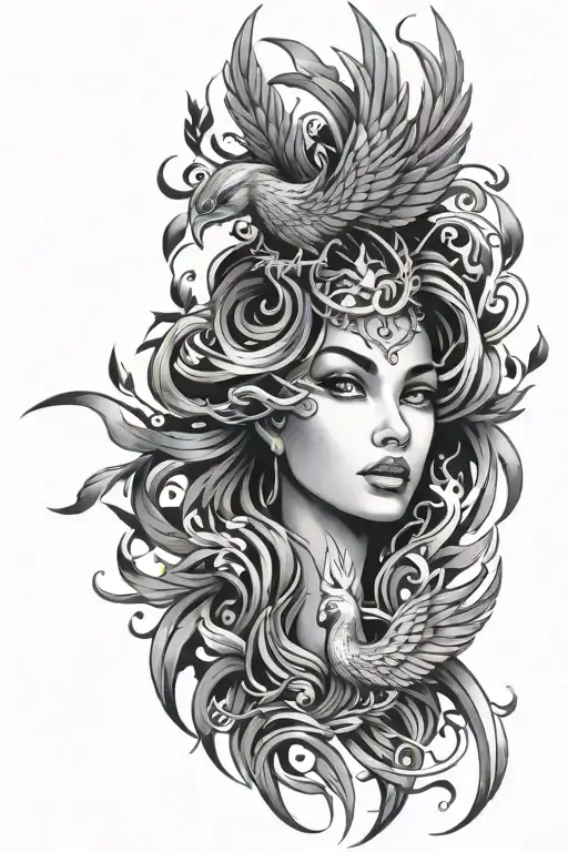 Phoenix And Woman Face