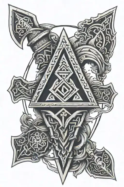 Valknut Axe Spear Of Odin With A Vegvisir Symbol