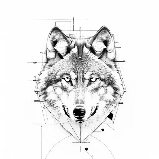 An Engineer's Blueprint With A Wolf Silhouette