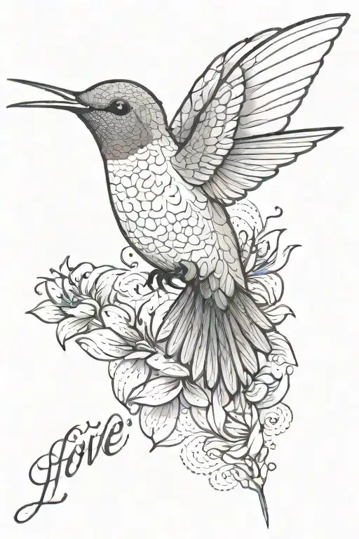 Humming Bird With The Word 'Love' Written Fine Line