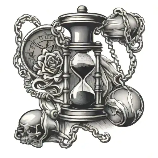 Hourglass And Pocketwatch Chain Entwined Representing The Client's