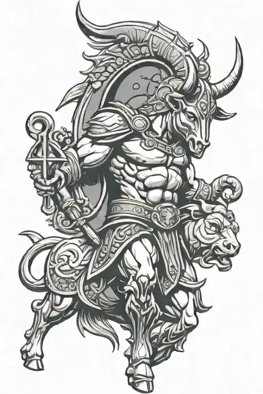 Spartan With A Bull Of The Sign Taurus