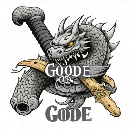 A Fierce Dragon Wrapping Around A Baseball Bat With The Name 'Goode' In Bold Lettering