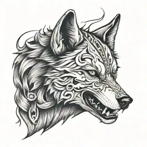 Wolf Face Half Skull