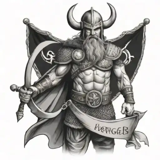 A Fierce Viking Warrior With A Banner Across Their Chest Bearing Their Name