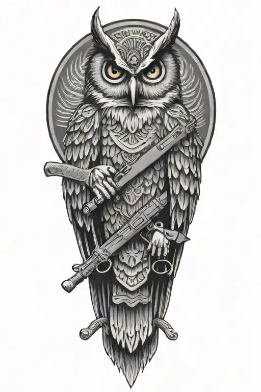 Cherokee Indian Wizard Owl With Rifle Crossed