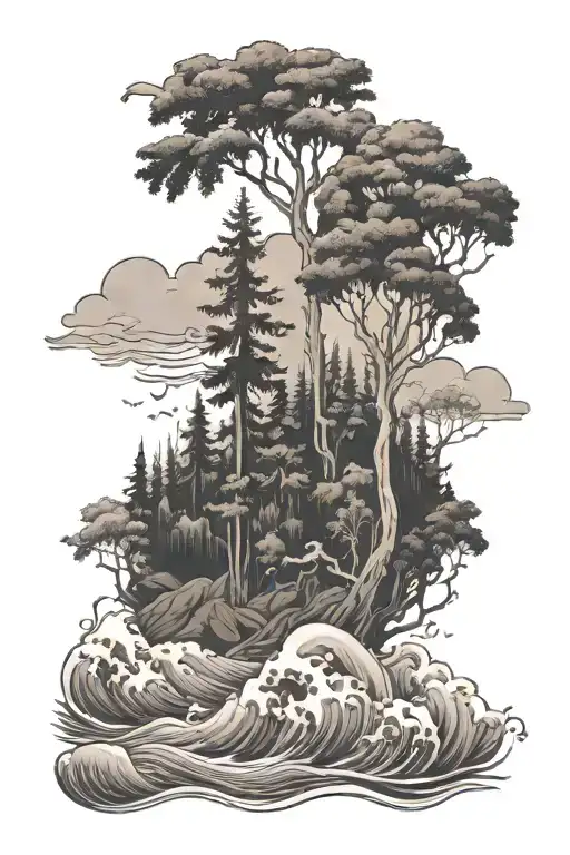 Forest And Ocean Waves