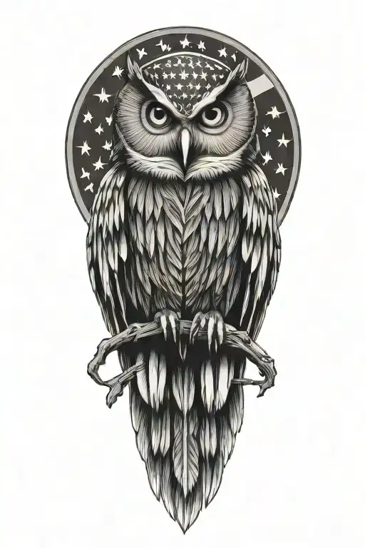 Native American Sorcerer Owl With American Flag