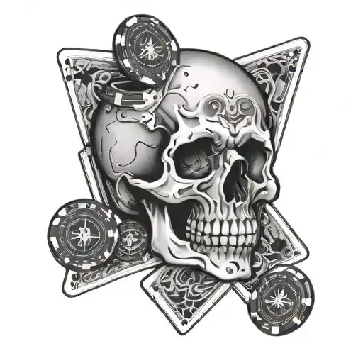 A Skull With Poker Chips And Cards In The Background