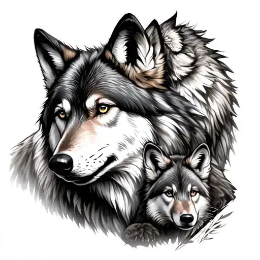 Mother Wolf And Cubs