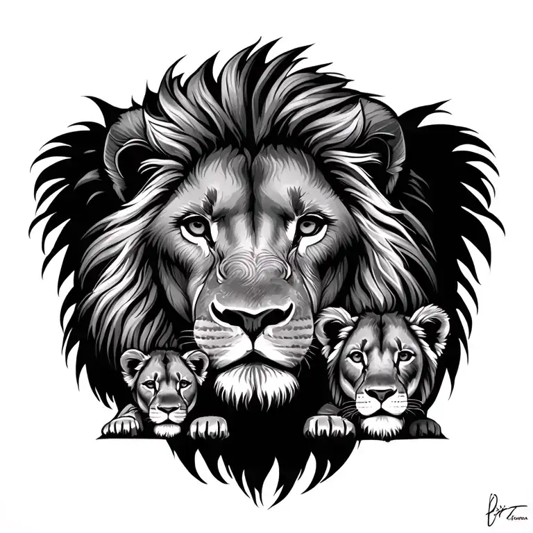 Lion And 3 Small Lions