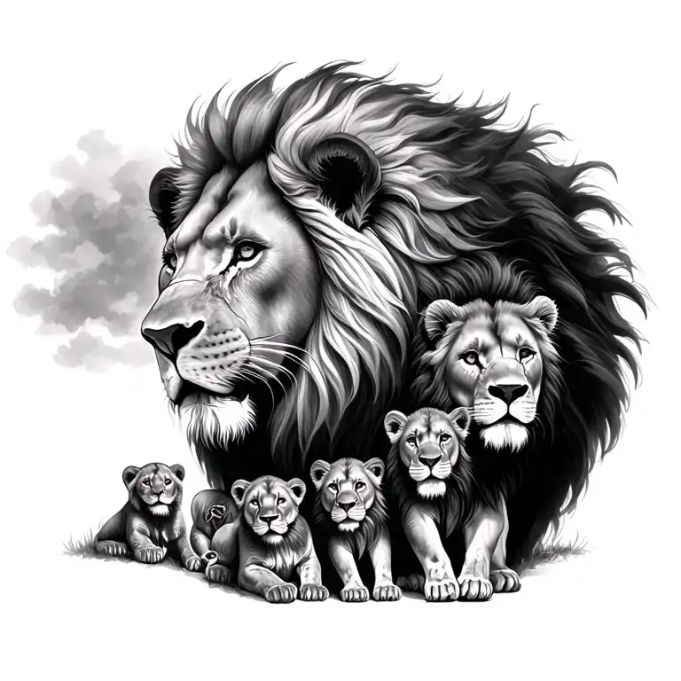Lion And 4 Small Lions