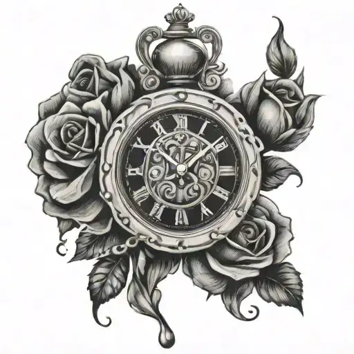 Evelyn Crown On The E And Roses And Clock