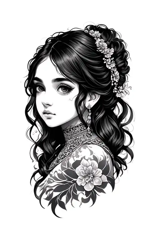 Neo Traditional Girl Head