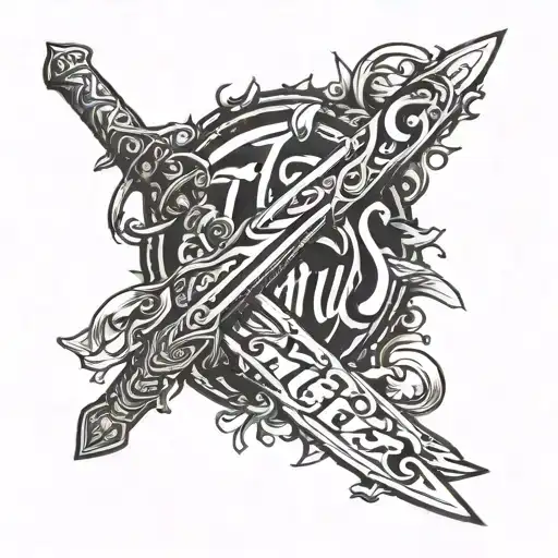 Titus Lettering With A Sword Going Thru