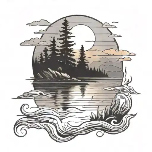 Sunset On Lake Scene