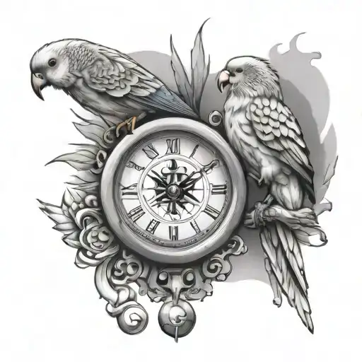 Clock And Compass With Stairs And Budgie