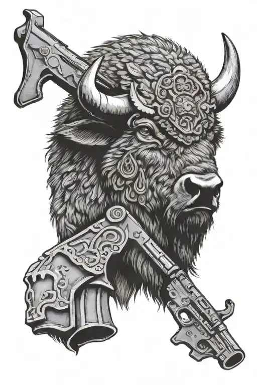 Bison Head And Infantry Cross Rifle And Strength And Family