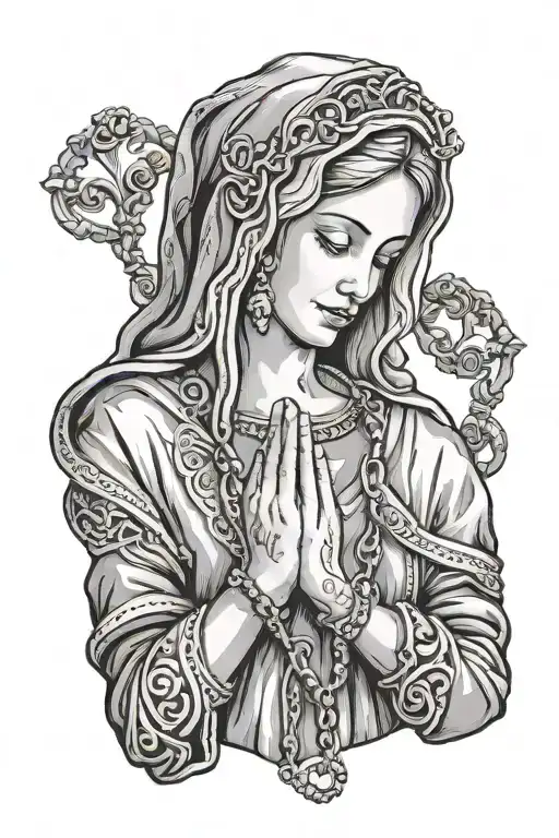 Mary Praying Hands Holding A Rosary