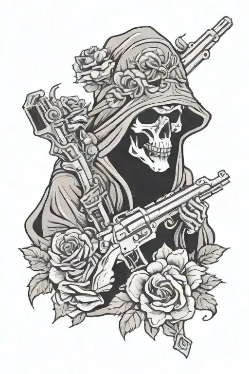 Grim Reaper Wrapped In Roses Holding A Gun And Wearing Night Vision Goggle