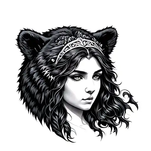 Druid Woman Face With Bear Head