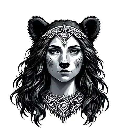 Druid Woman Face With Bear Head