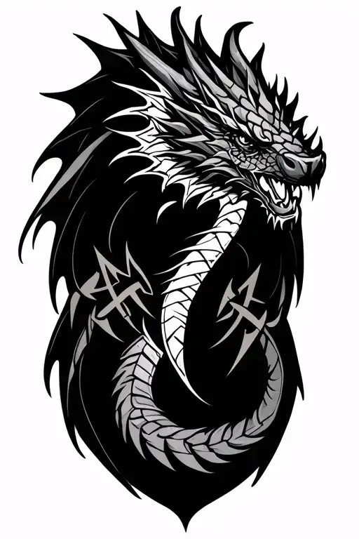 Nordic Dragon With Nordic Runes Engraved